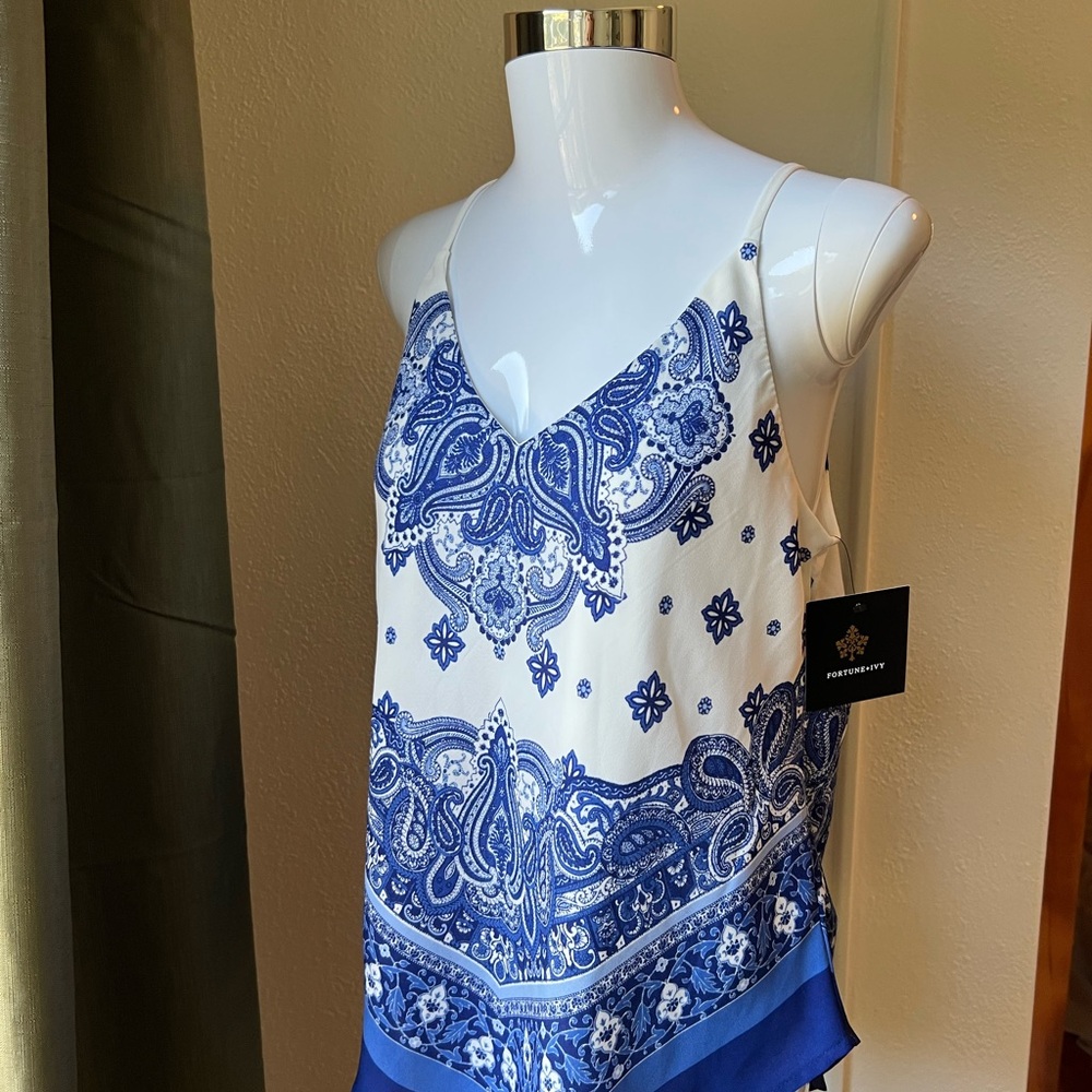 Blue and White Paisley Women's Top